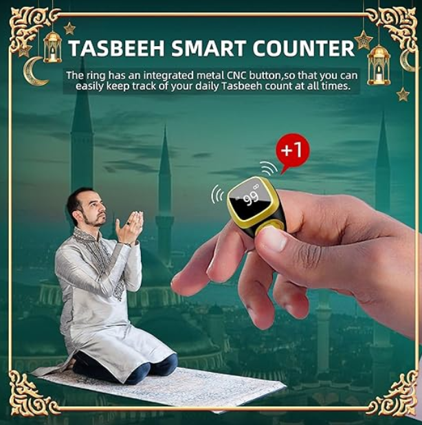 Qibla Ring Tasbih Counter Prayer Reminder